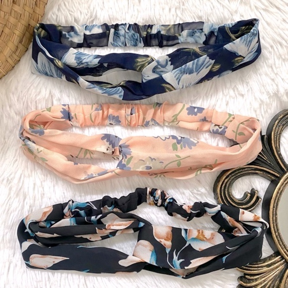 Set of 3 Floral Twist Headbands Boho Hair Bands